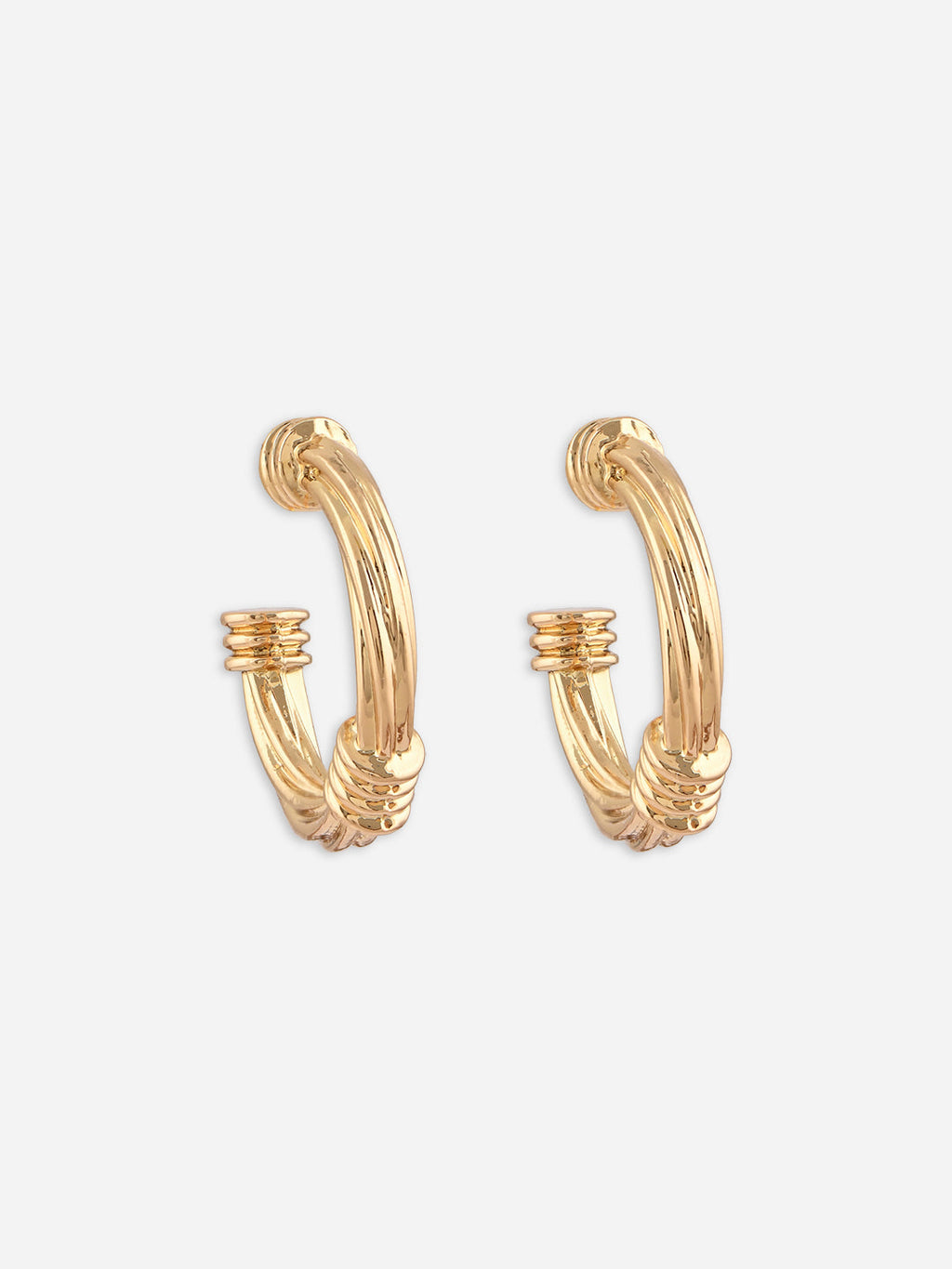 Gold plated minimal floral stud earrings with open petal design, contemporary women’s jewellery for chic everyday style