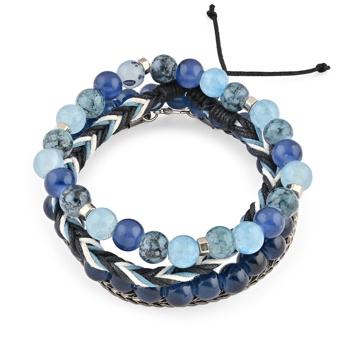 Ocean Blue Beaded & Braided Men's Bracelet Set of 4