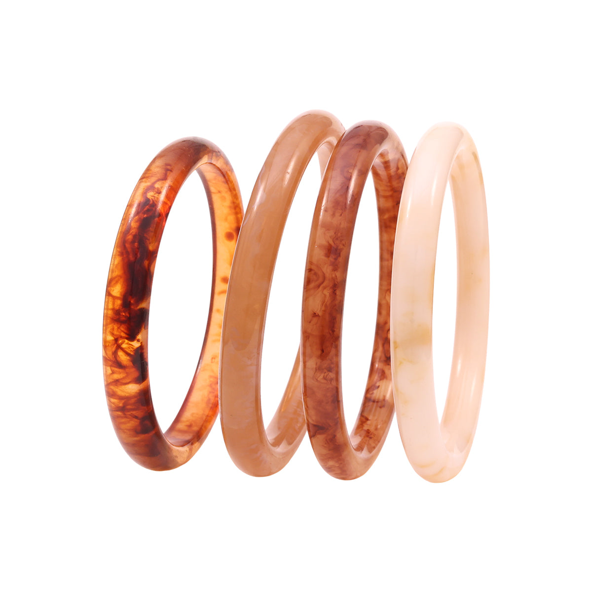 Set of 4 Resin Stackable Bangles in Brown and Neutral Tones (2.8)