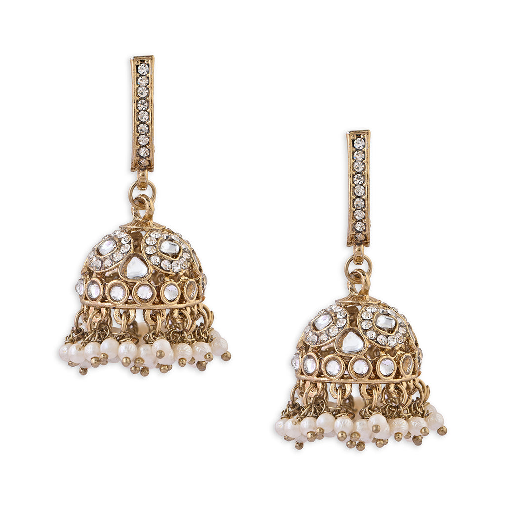 Gold Kundan Dome Jhumka Earrings