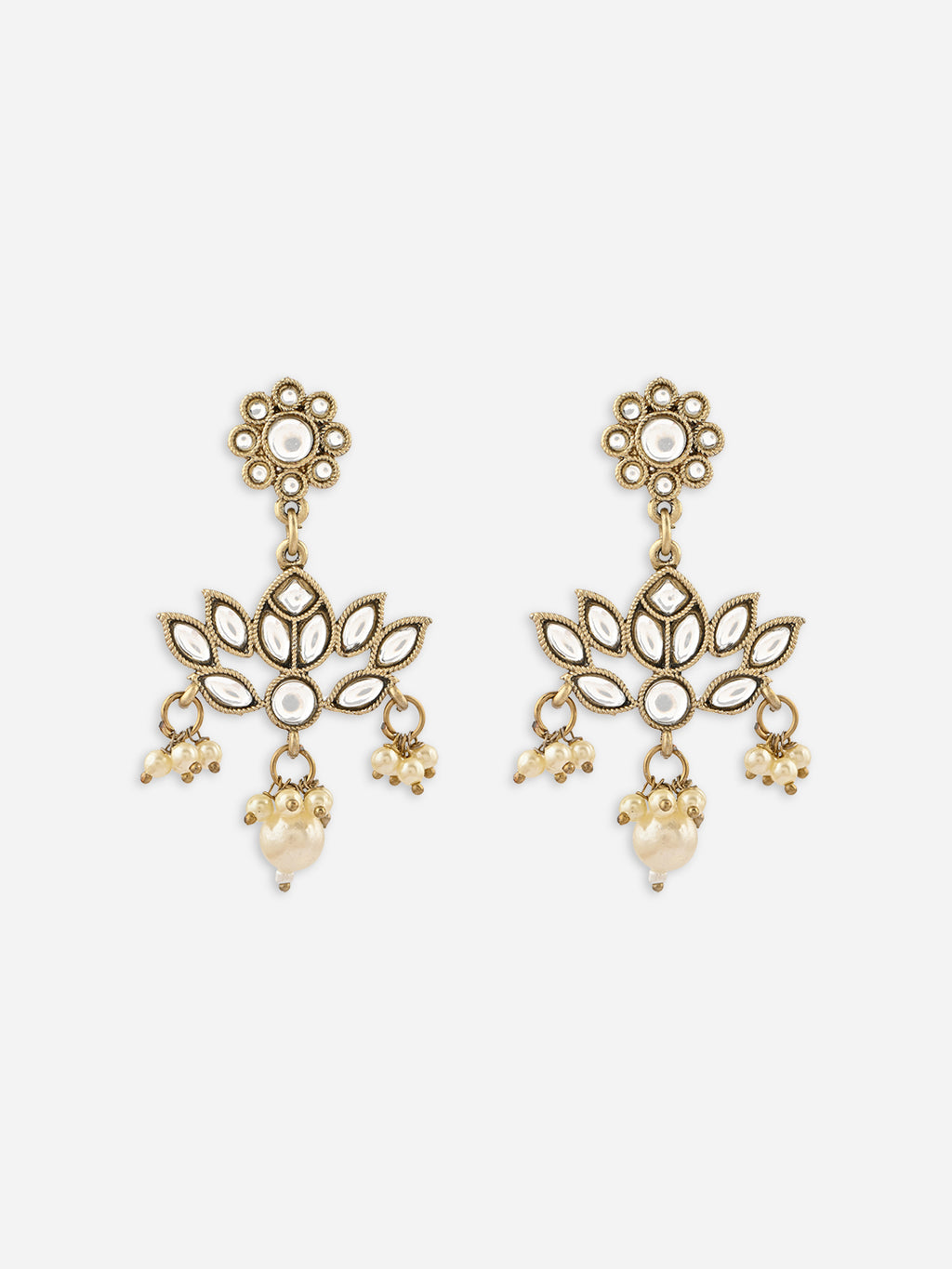 Swarnika Lotus Kundan Pearl Drop Dangler