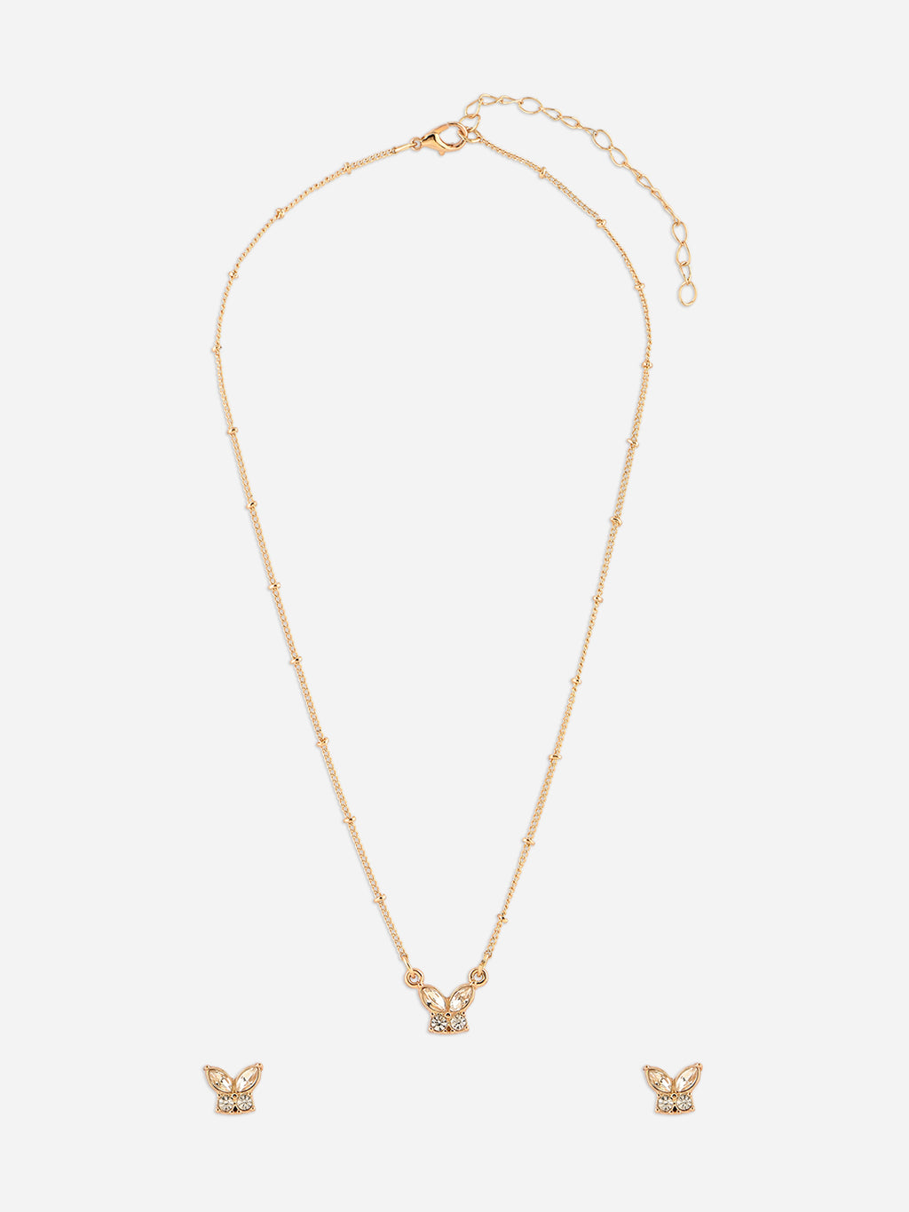 Butterfly Pendant Necklace and Stud Earrings Set