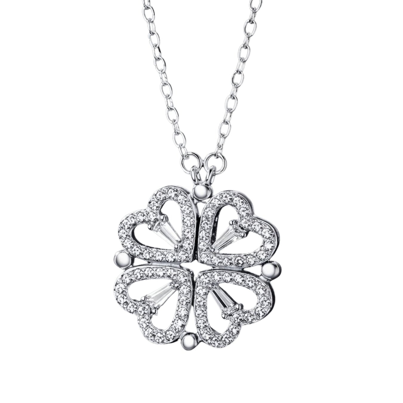 Zircon Heart Magnetic Clover Necklace - Silver