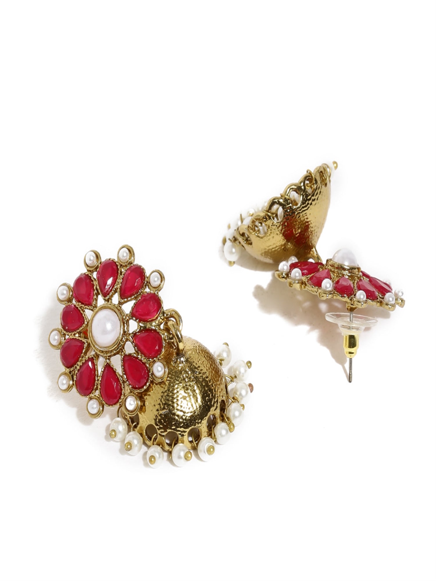 Pink & Gold-Toned Floral Handcrafted Jhumkas