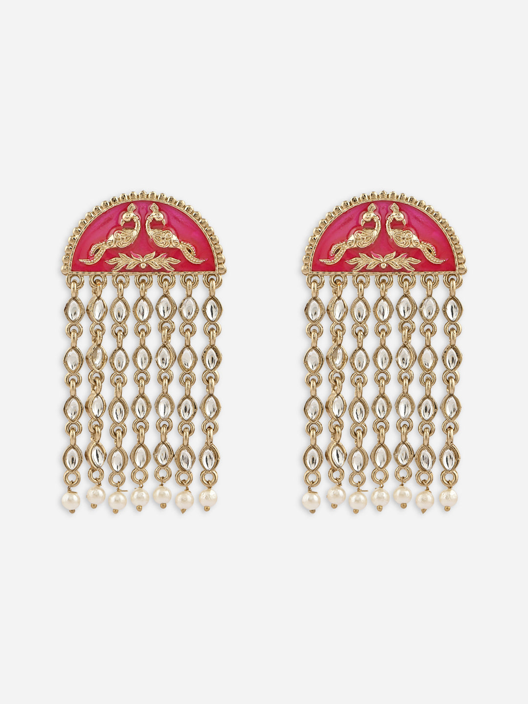 Mayur-Milan Fuschia Kundan Jhaalar Drop Earrings
