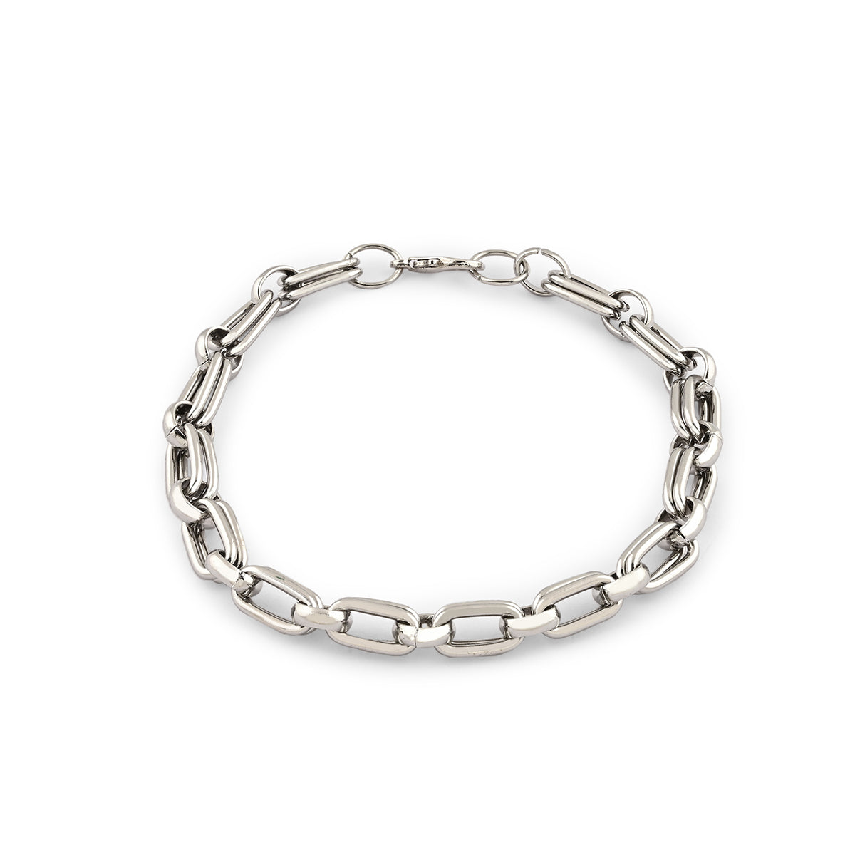 Set of 3 Silver-Toned Chain Link Bracelets with Brown & Green Stones