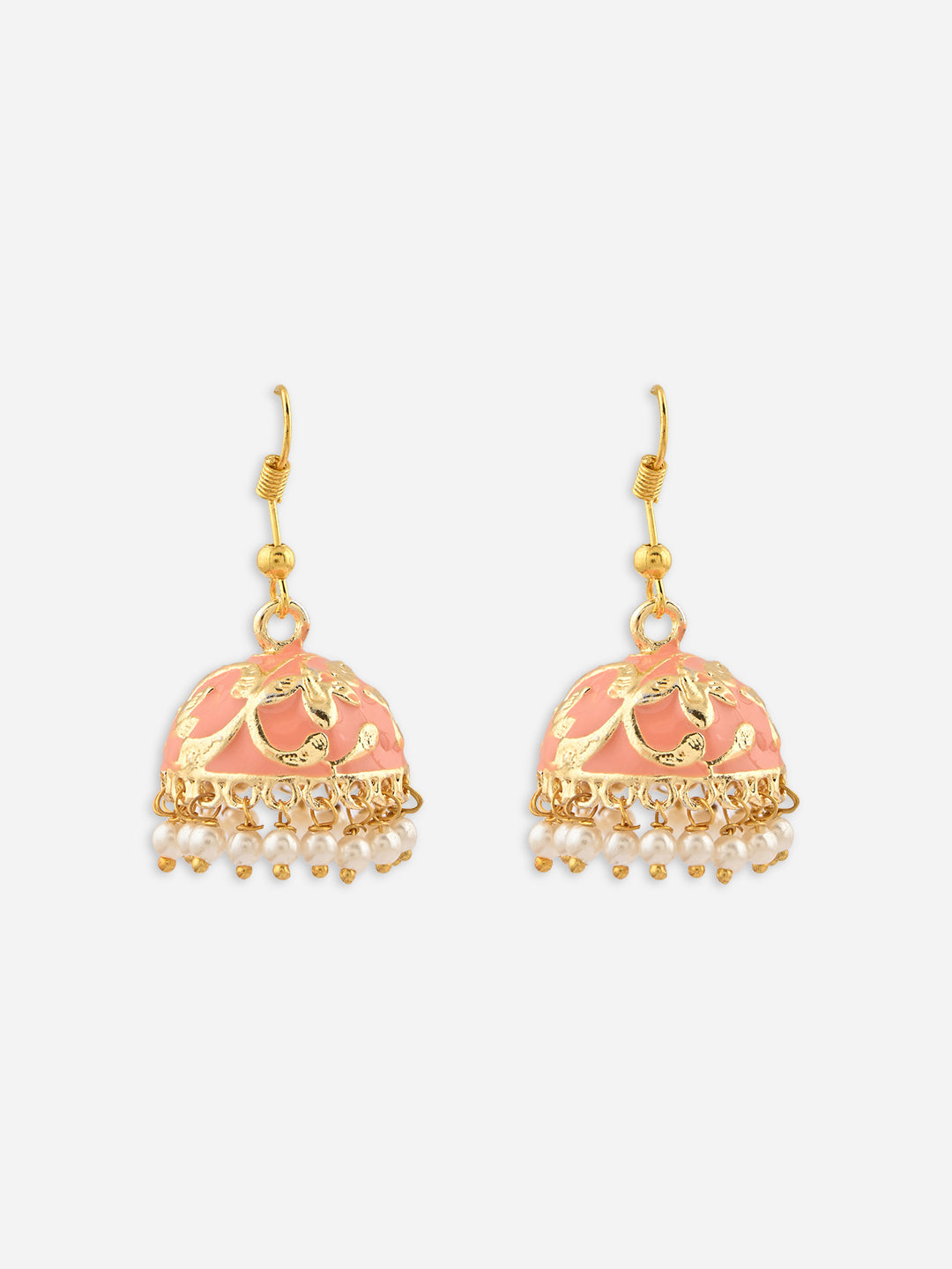 Raj-Neel Floral Meenakari Pearl Jhumka Earrings