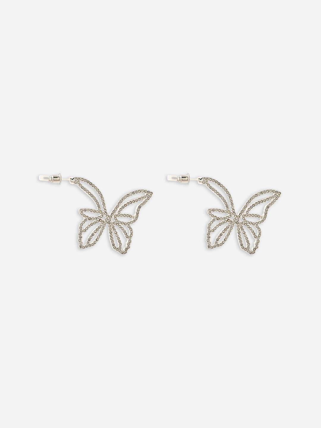 Silver Flutter Babe Rhinestone Butterfly Earrings