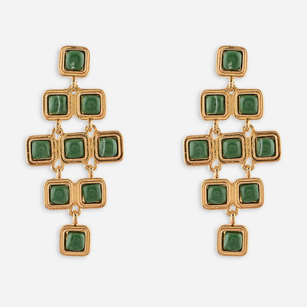 Emerald Edge Gold Geometric Drop Earrings