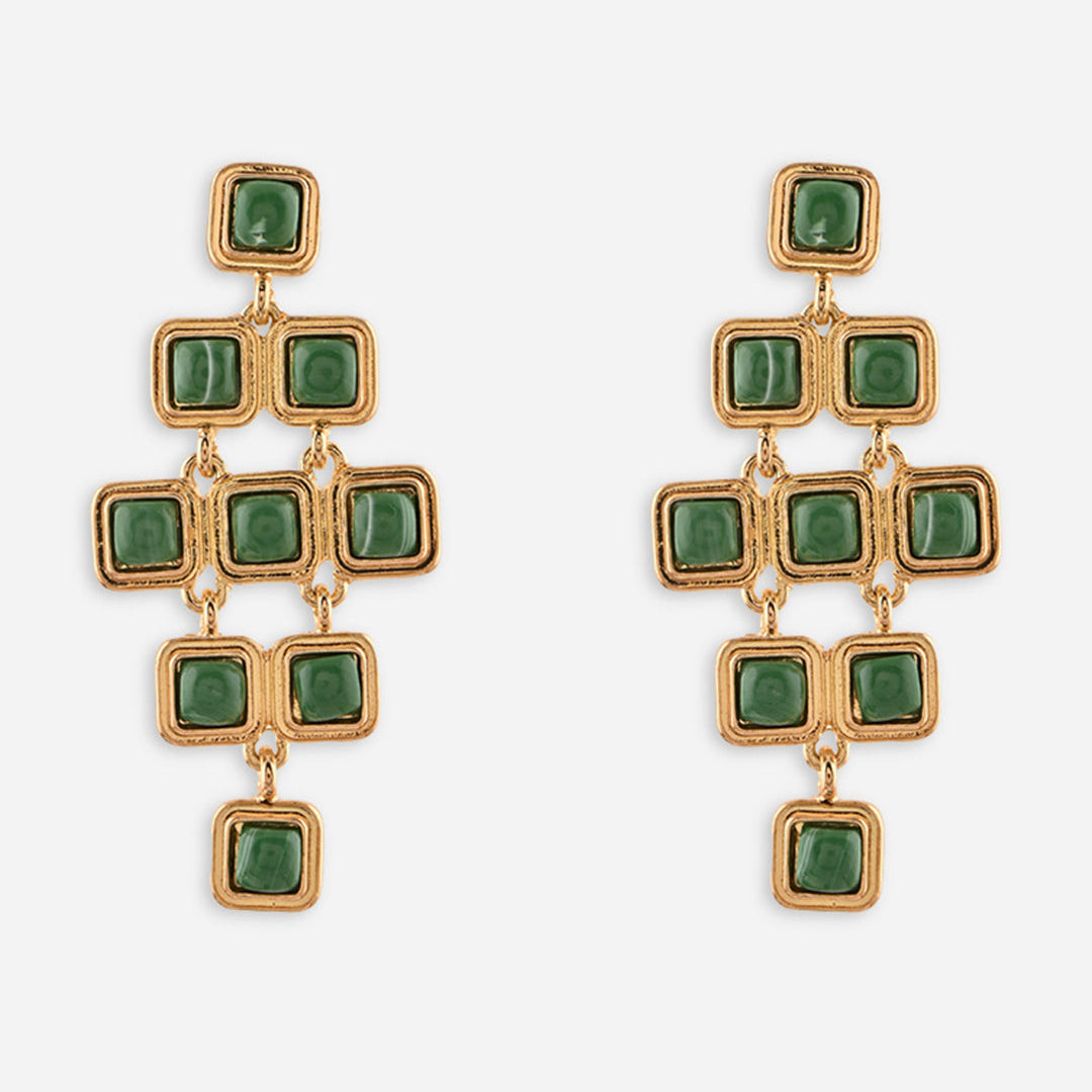 Emerald Edge Gold Geometric Drop Earrings