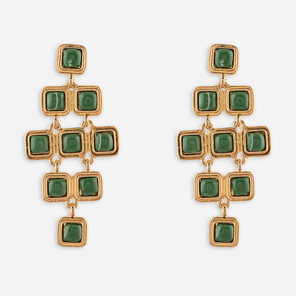 Emerald Edge Gold Geometric Drop Earrings