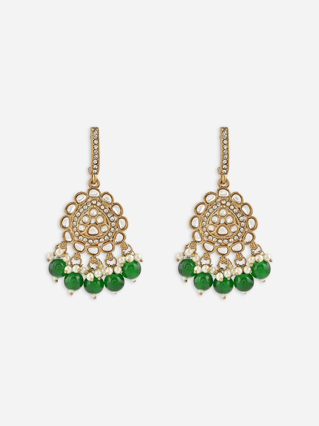 Aaranya Green Kundan Pearl Drop Earrings