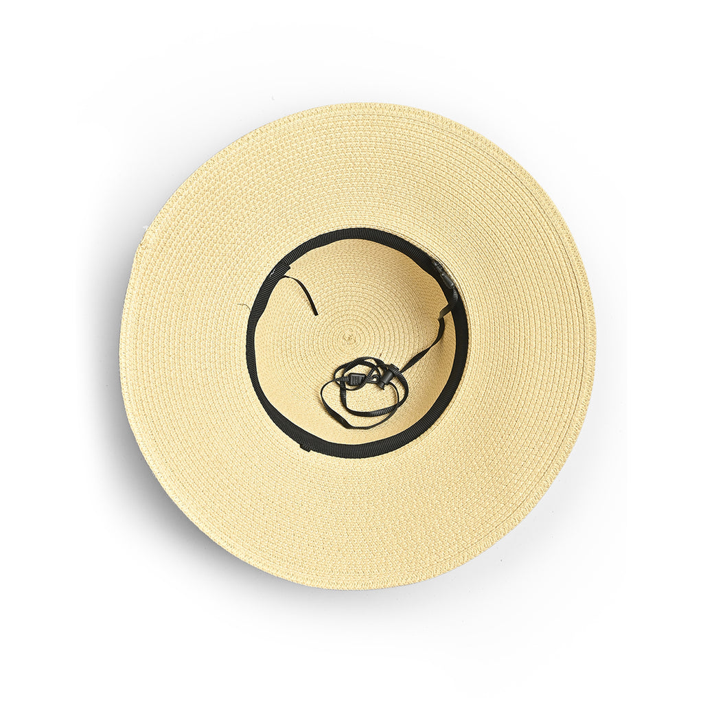 Off White Woven Straw Sun Hat with Pearl Embellishments