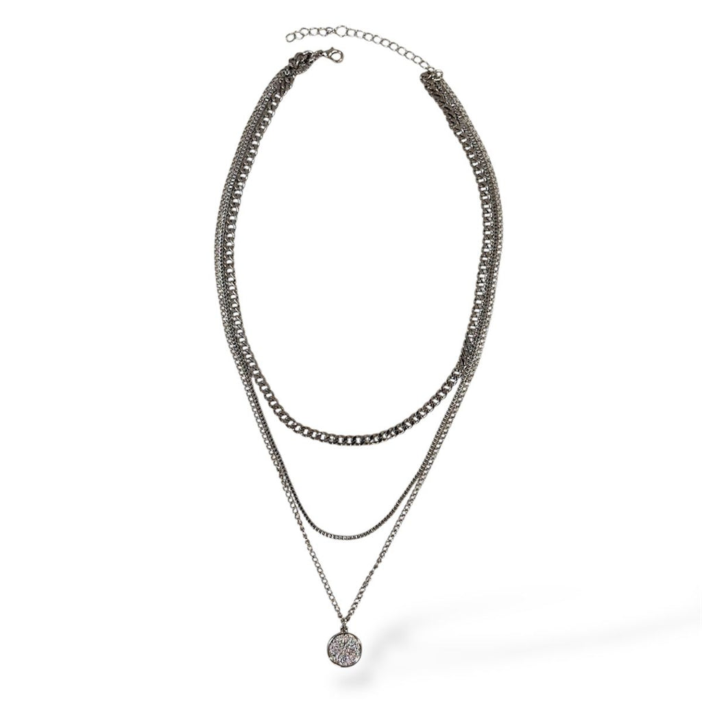 Stacked Silver Chains with Coin Charm for Men