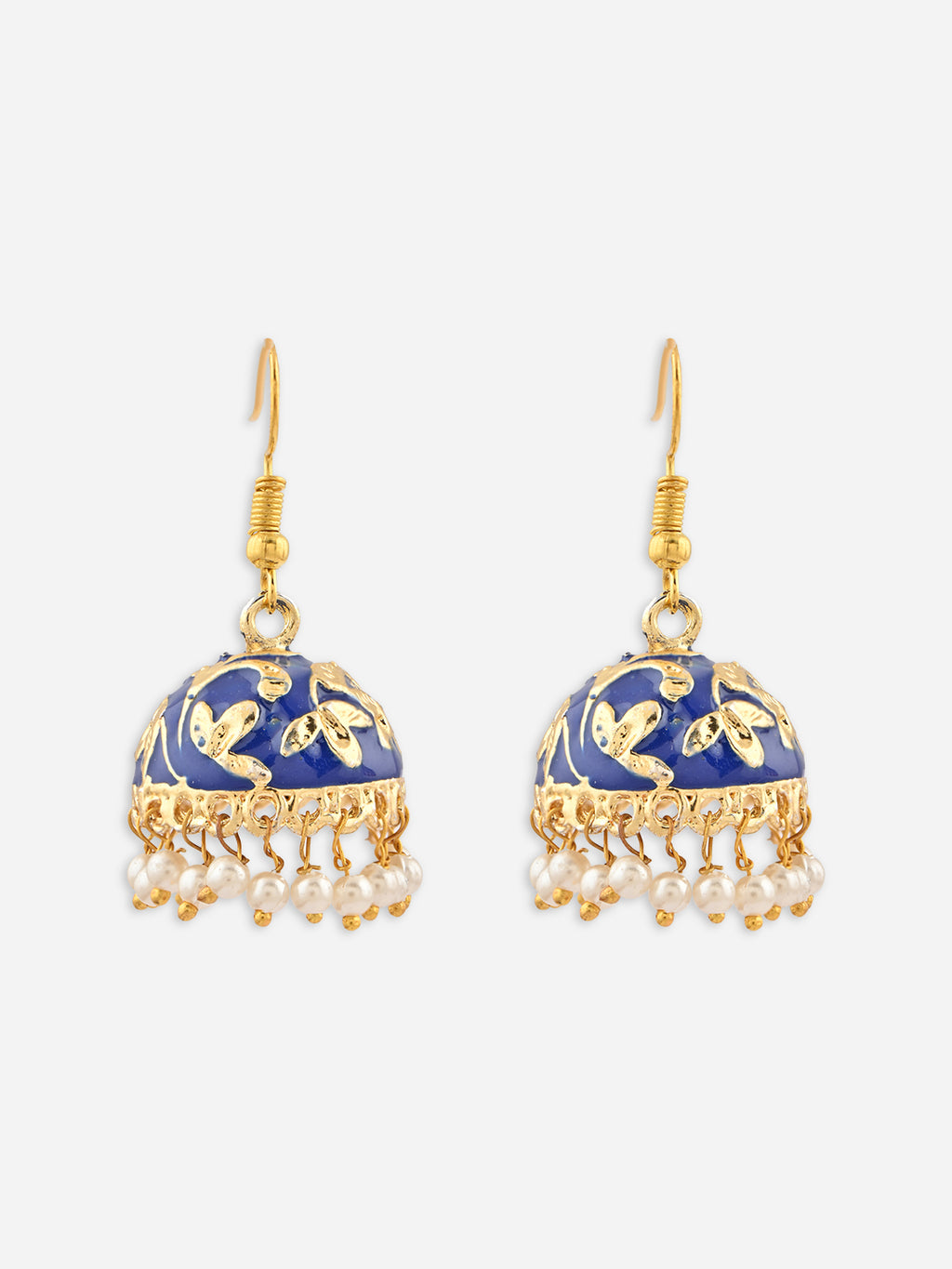 Raj-Neel Floral Meenakari Pearl Jhumka Earrings