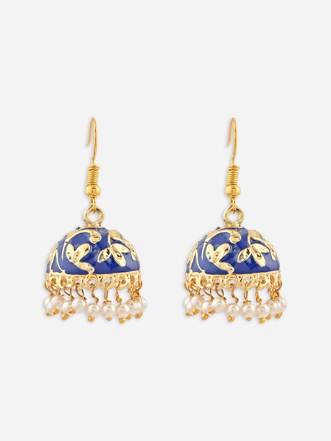 Raj-Neel Floral Meenakari Pearl Jhumka Earrings