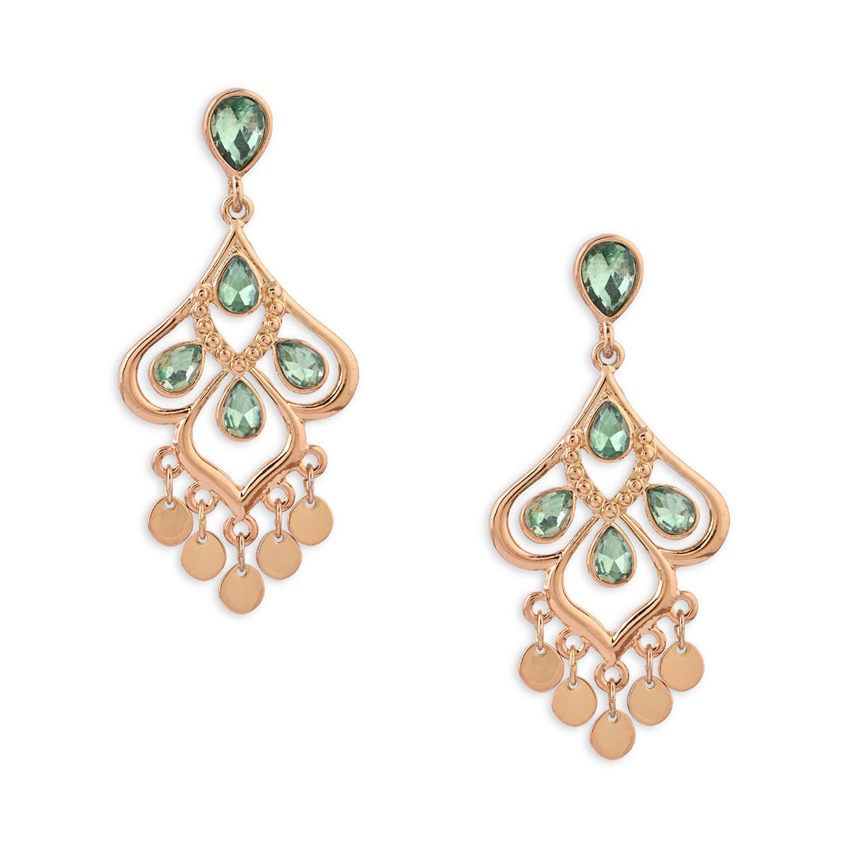 Green Crystal Teardrop Chandelier Earrings