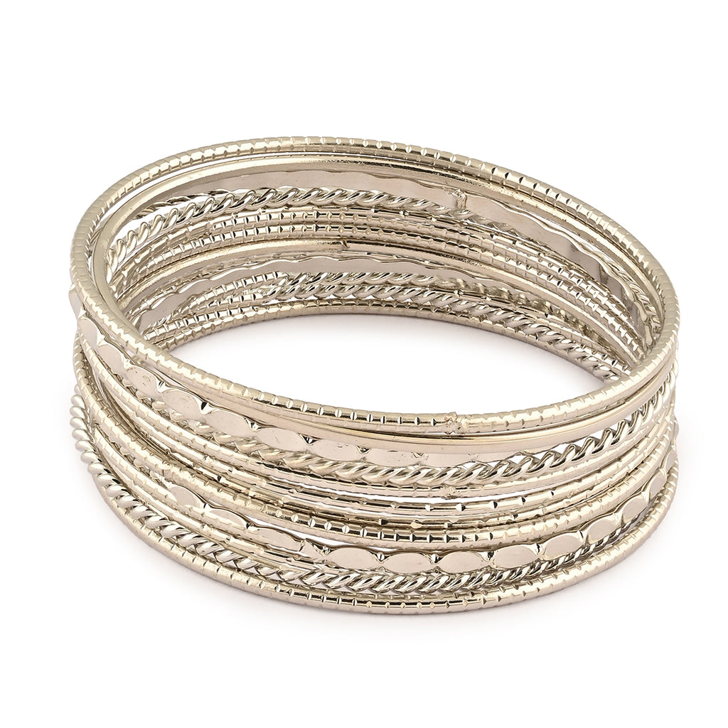Silver-Plated Traditional Textured Bangles Set (Set of 13)