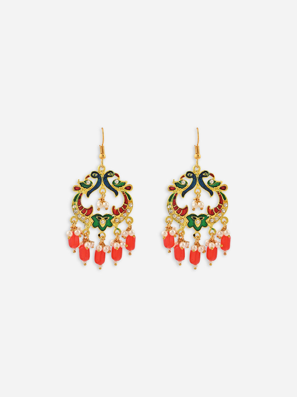 Mayur-Milap Gold Meenakari Pearl Drop Earrings