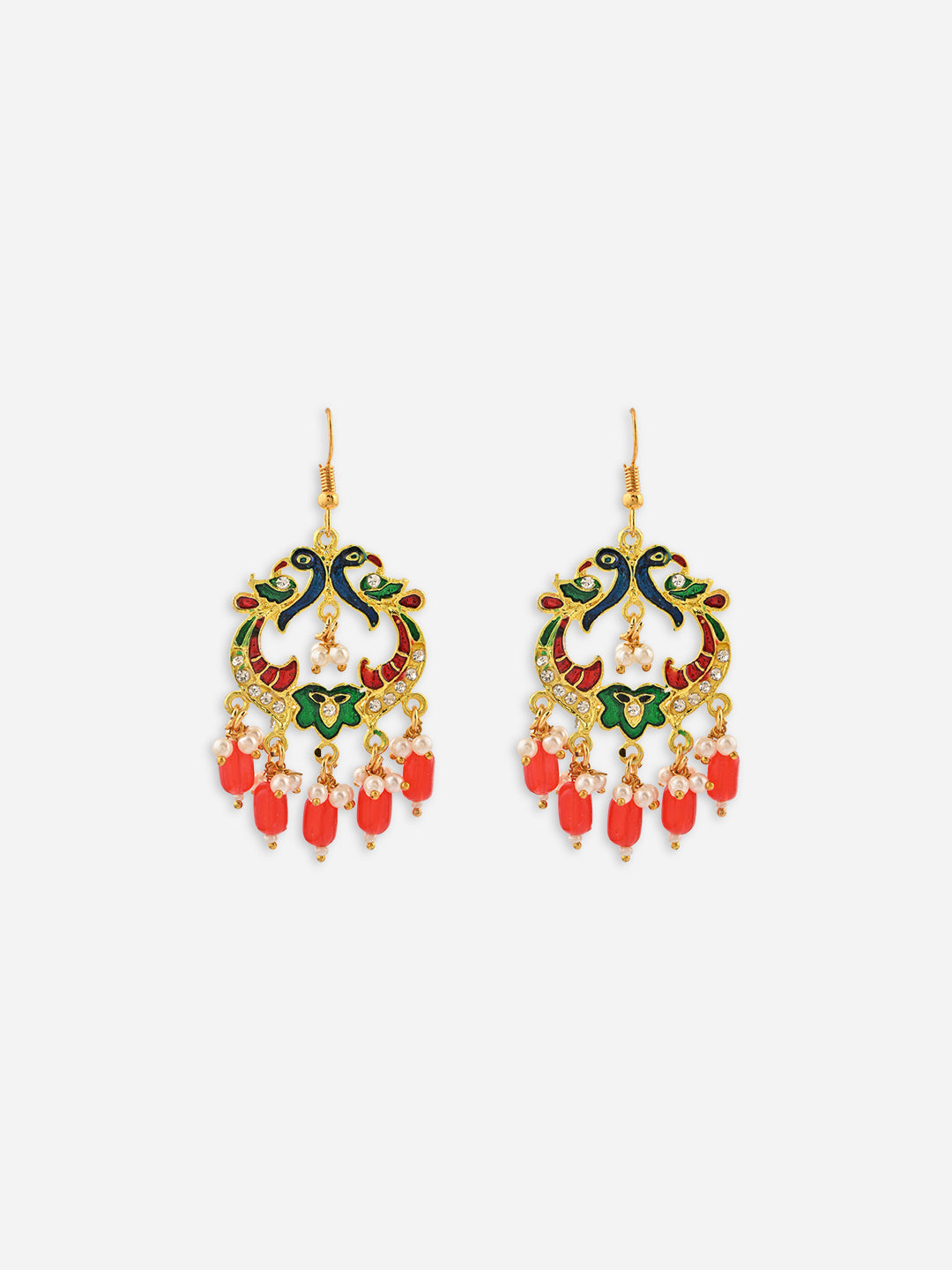 Mayur-Milap Gold Meenakari Pearl Drop Earrings