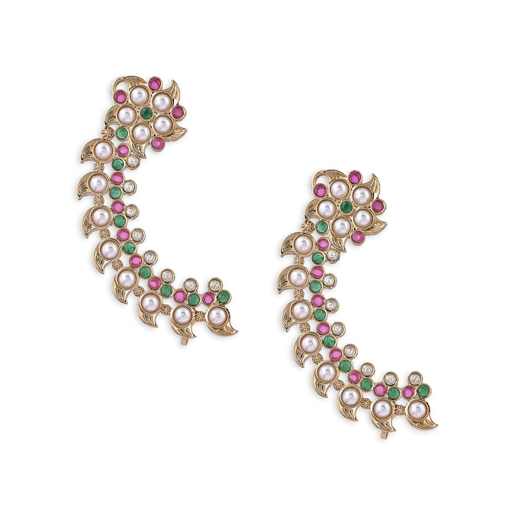 Gold Pearl & Stone Mehndi Earcuffs