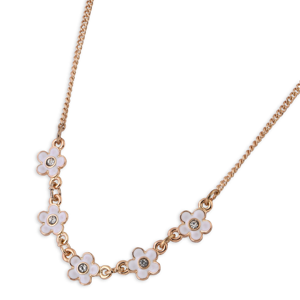 Golden & White Enamel Flower Charm Necklace