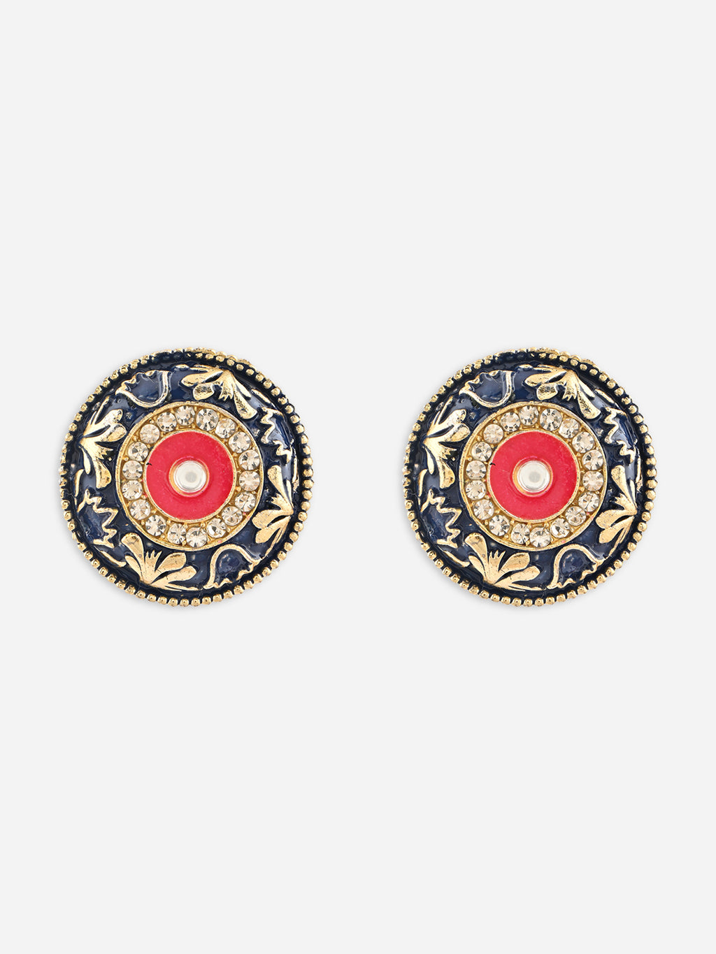 Hari-Gulabi  Stone Glow Meenakari Studs Earrings