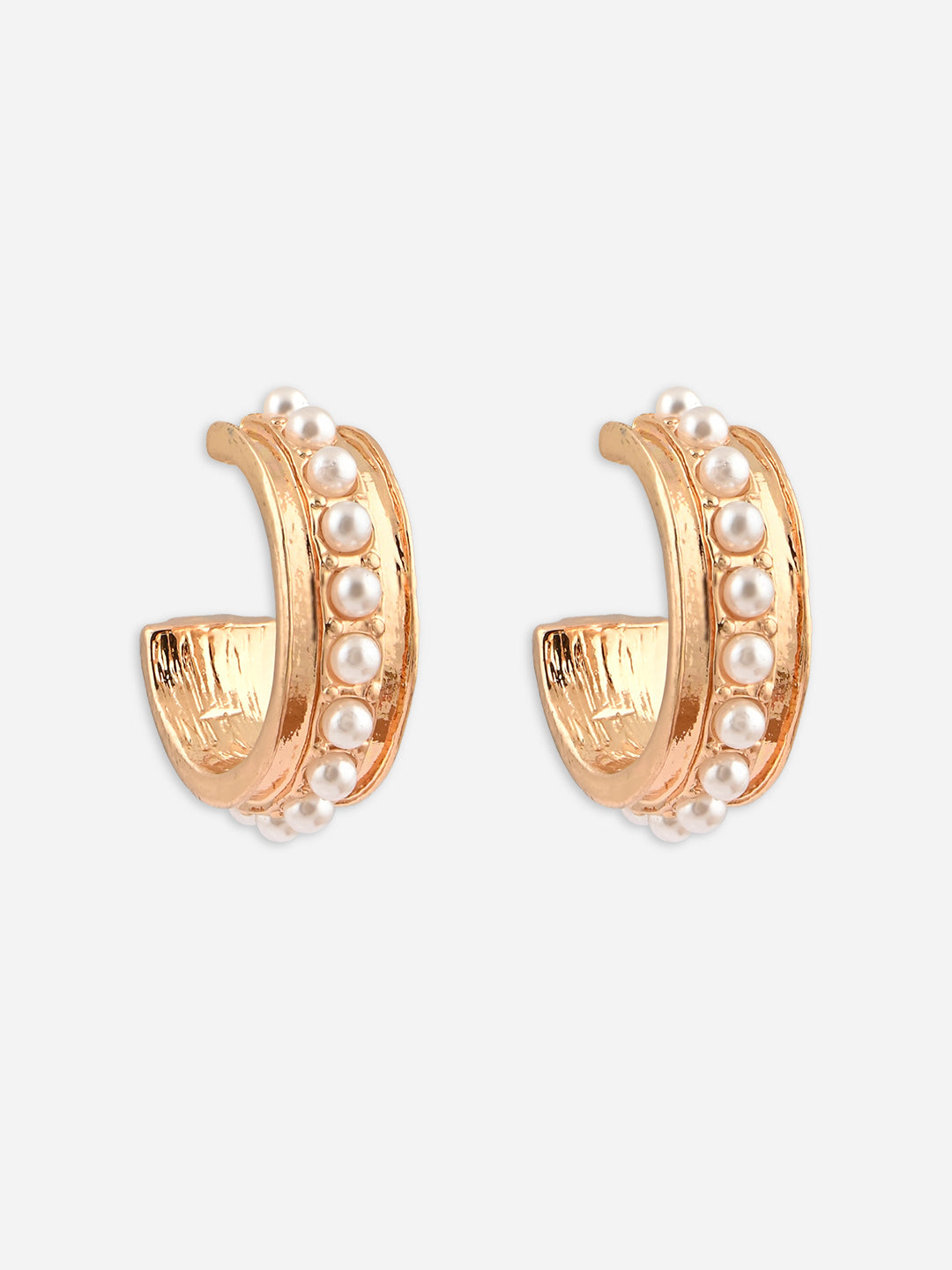 Casual Pearl Studded Half Hoop Gold Earrings