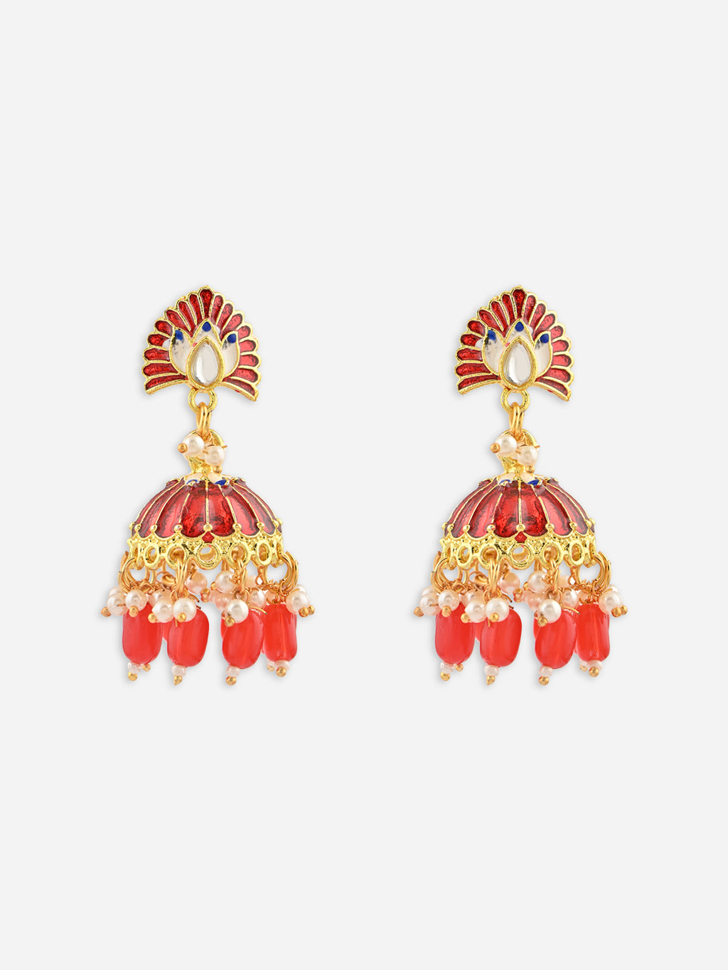 Mayur-Roha Meenakari Jhumka Pearl Earrings