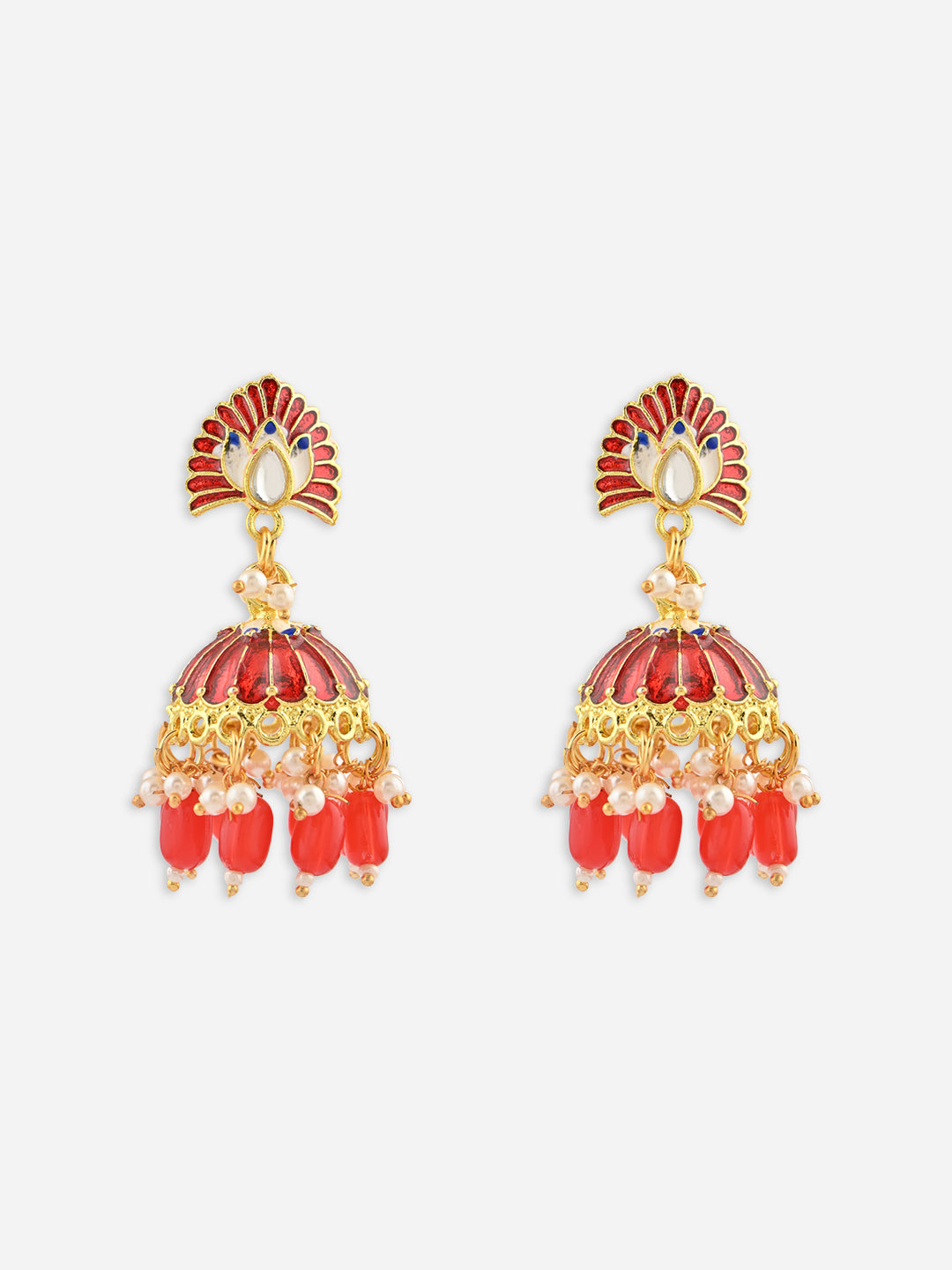 Mayur-Roha Meenakari Jhumka Pearl Earrings