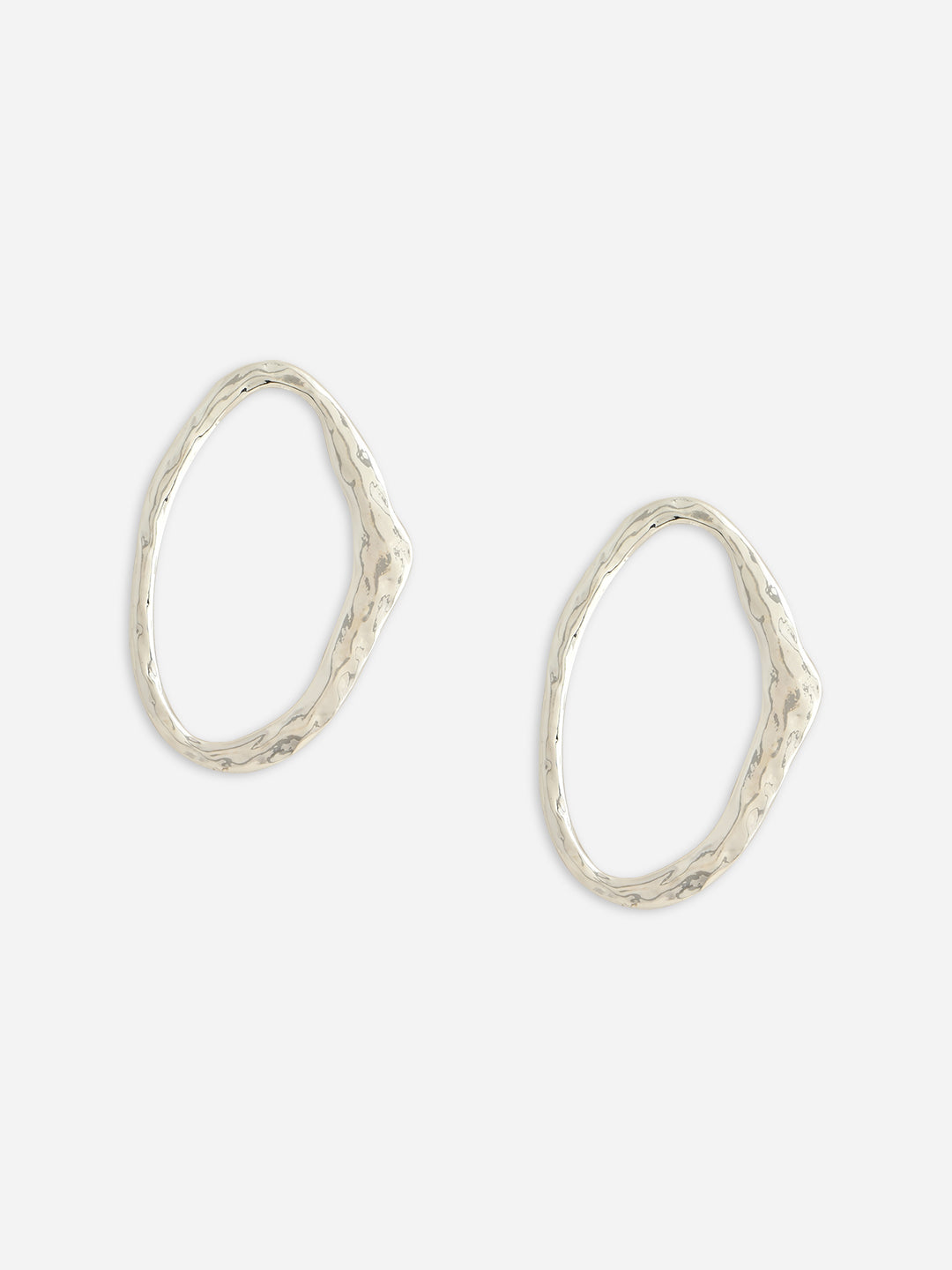 Gleaming Oval Silver Stud Earrings