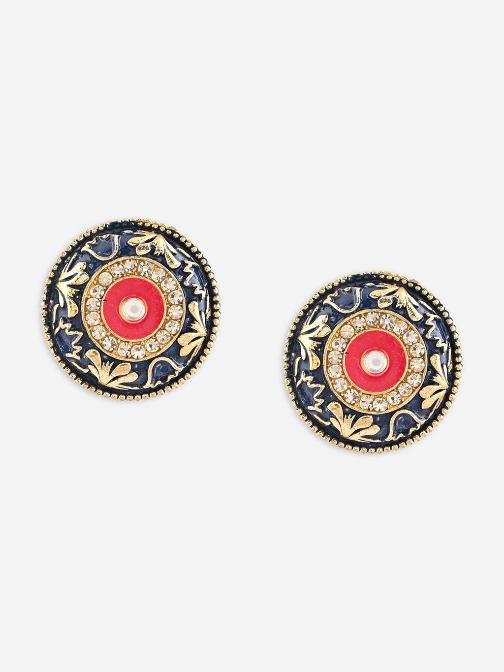 Hari-Gulabi  Stone Glow Meenakari Studs Earrings