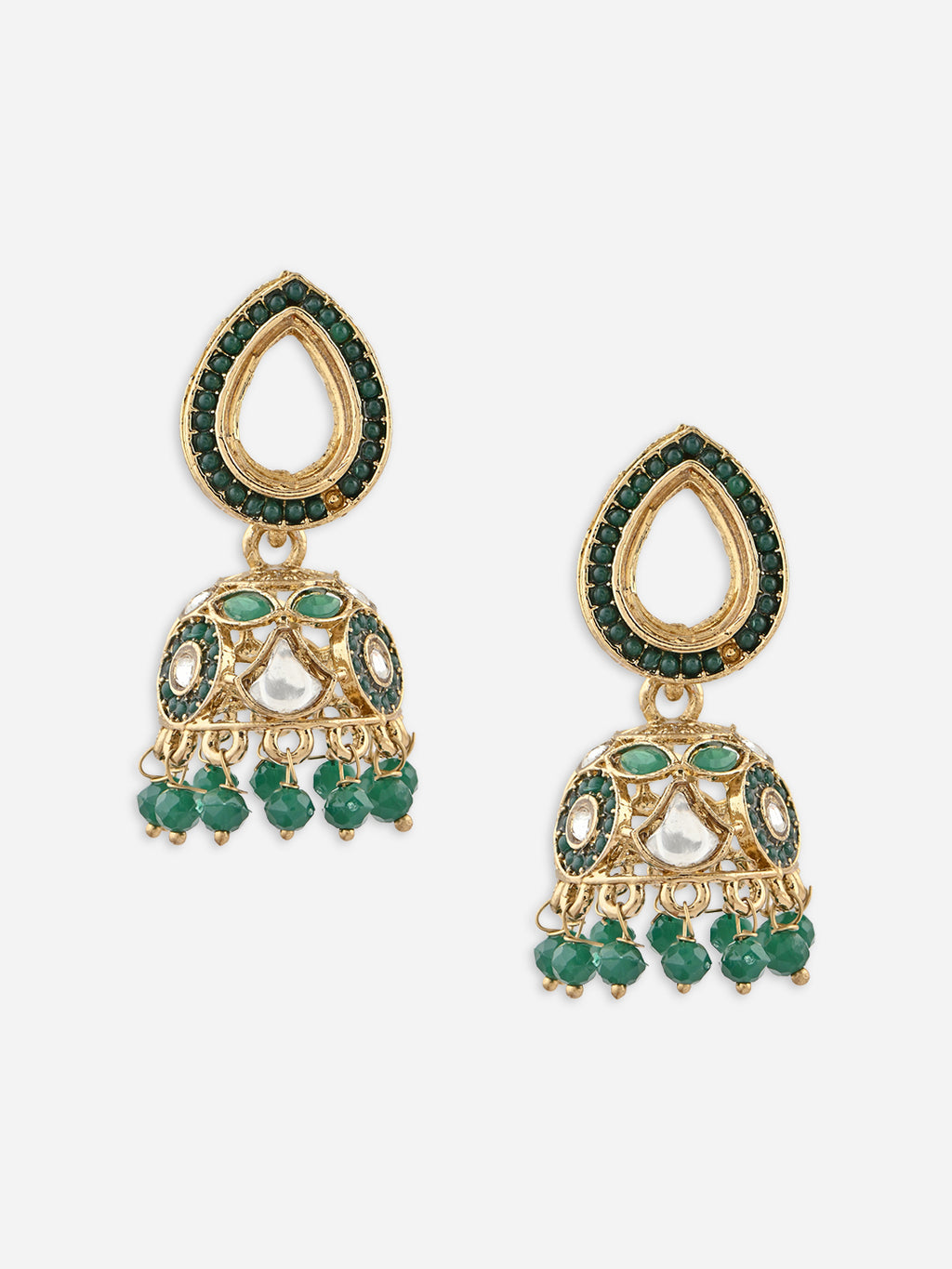 Panna-Kriti Kundan Teardrop Beaded Jhumkas