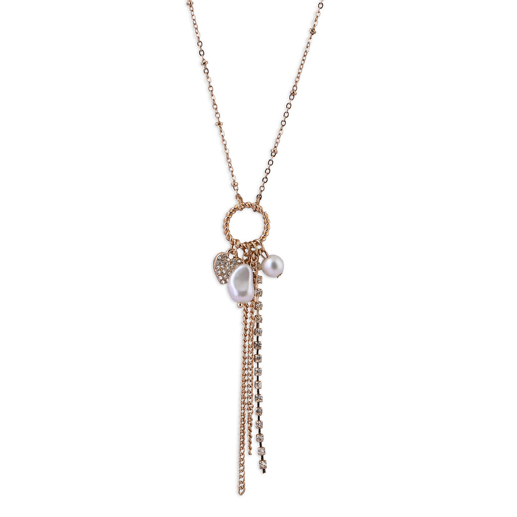 Gold-Tone Pearl & Charm Tassel Necklace