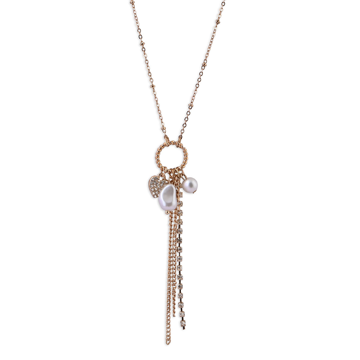Gold-Tone Pearl & Charm Tassel Necklace