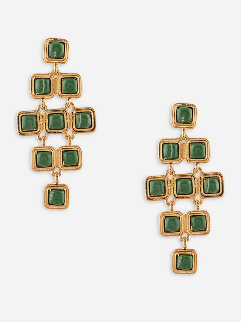 Emerald Edge Gold Geometric Drop Earrings
