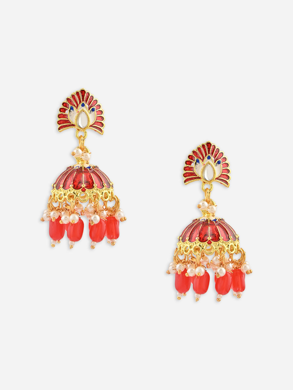 Mayur-Roha Meenakari Jhumka Pearl Earrings