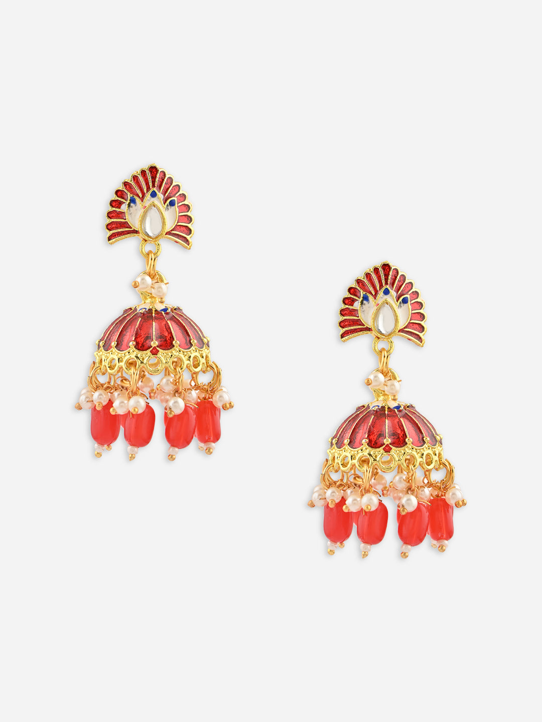 Mayur-Roha Meenakari Jhumka Pearl Earrings
