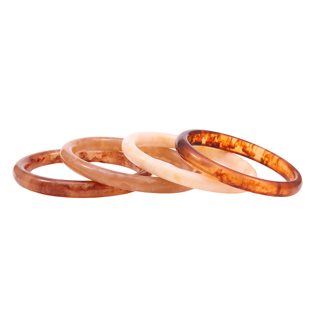 Set of 4 Resin Stackable Bangles in Brown and Neutral Tones (2.8)