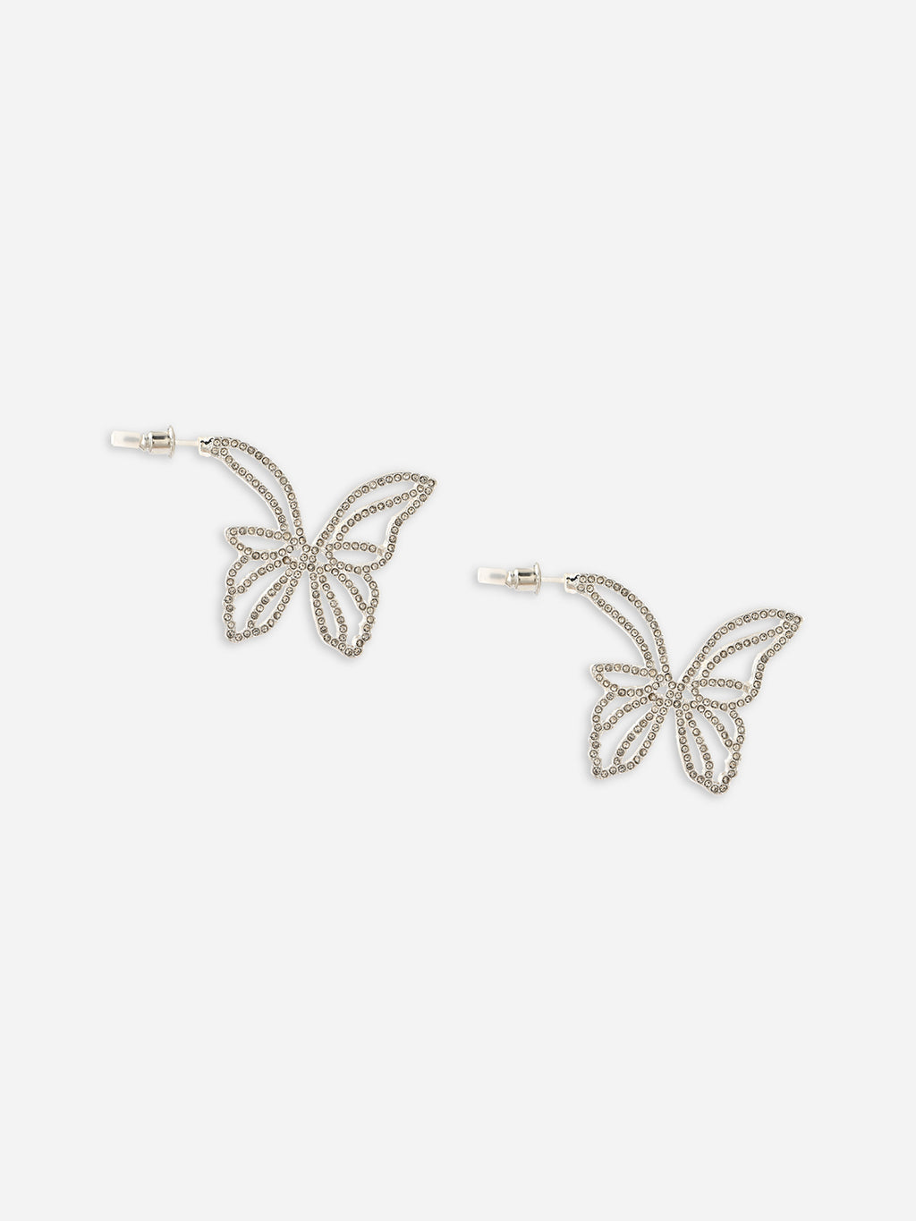 Silver Flutter Babe Rhinestone Butterfly Earrings