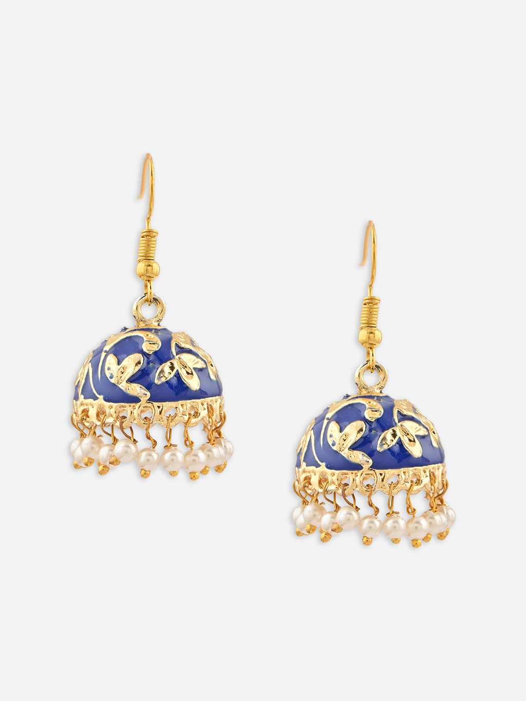 Raj-Neel Floral Meenakari Pearl Jhumka Earrings