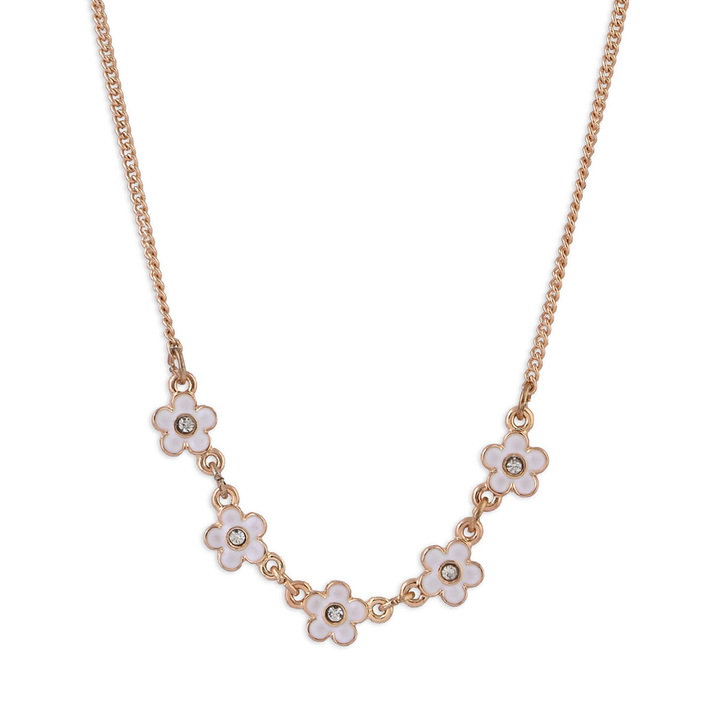 Golden & White Enamel Flower Charm Necklace