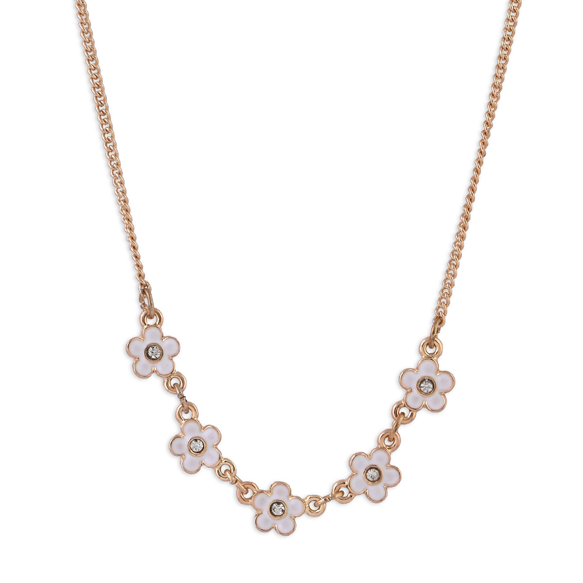 Golden & White Enamel Flower Charm Necklace