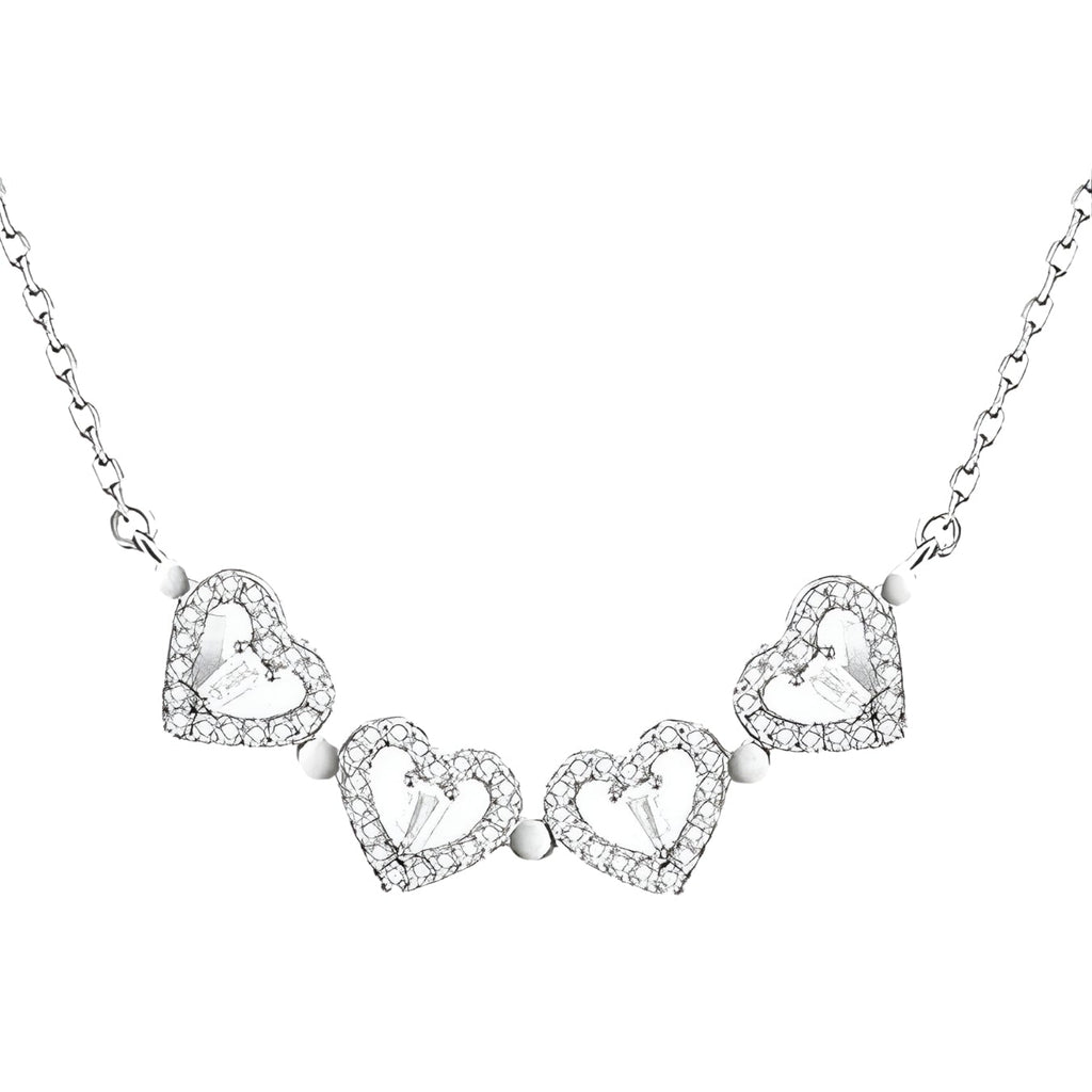 Zircon Heart Magnetic Clover Necklace - Silver
