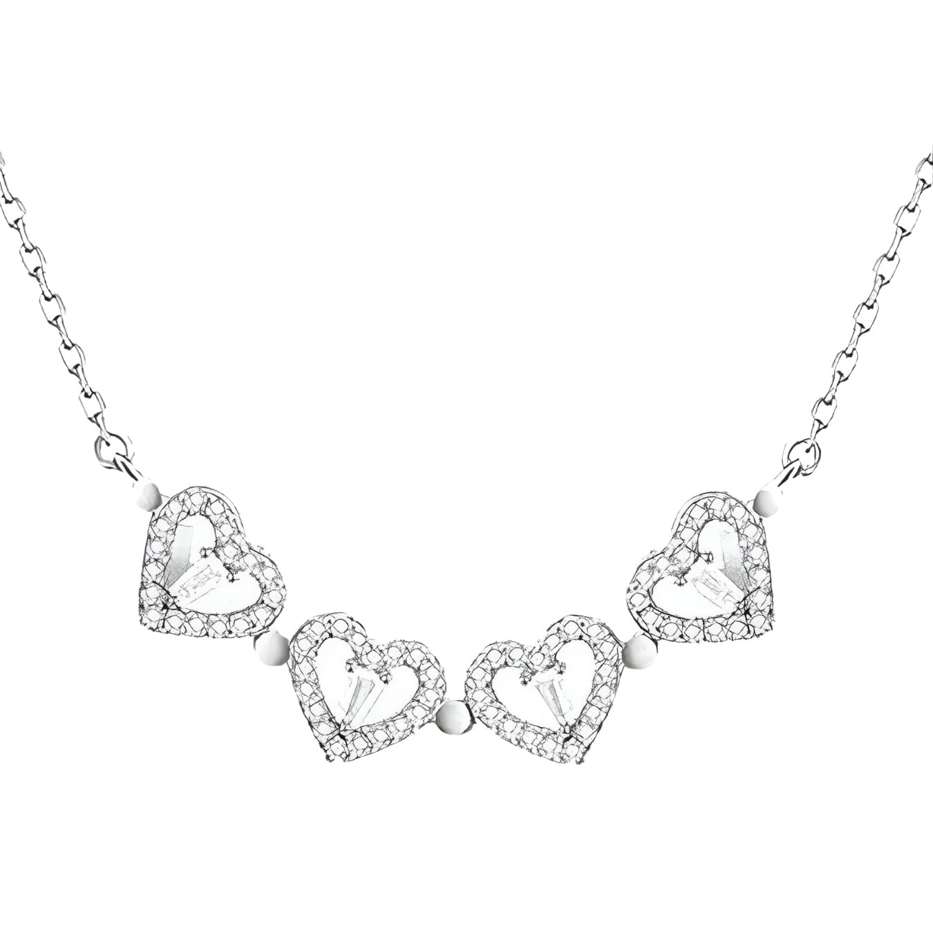 Zircon Heart Magnetic Clover Necklace - Silver