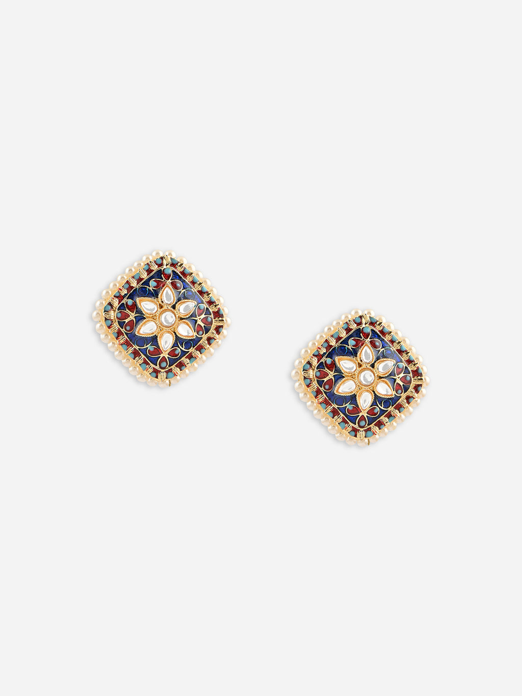 Gul-Zamrud Meenakari Kundan Pearl Studs