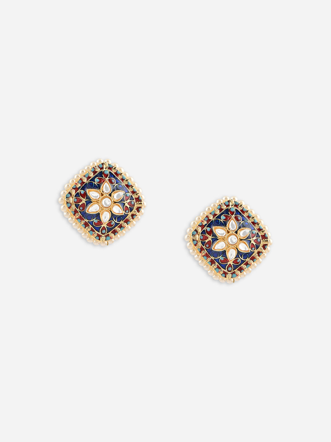 Gul-Zamrud Meenakari Kundan Pearl Studs