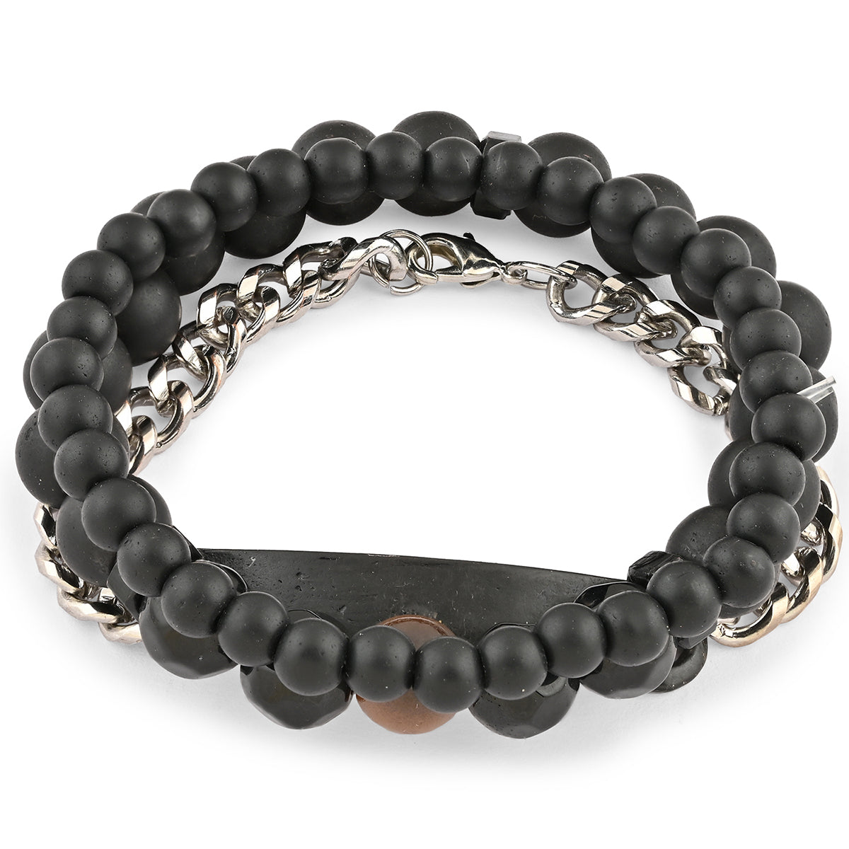 Set Of 3 Textured & Beaded Bracelet Set
