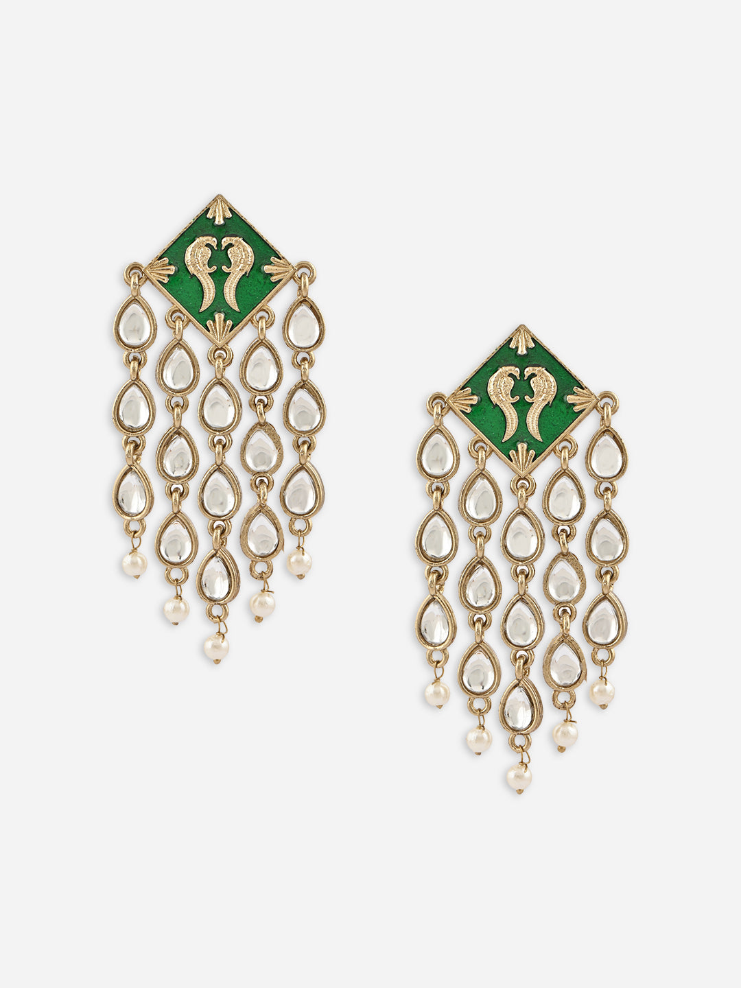 Leela Green Kundan Tassel Drop Earrings