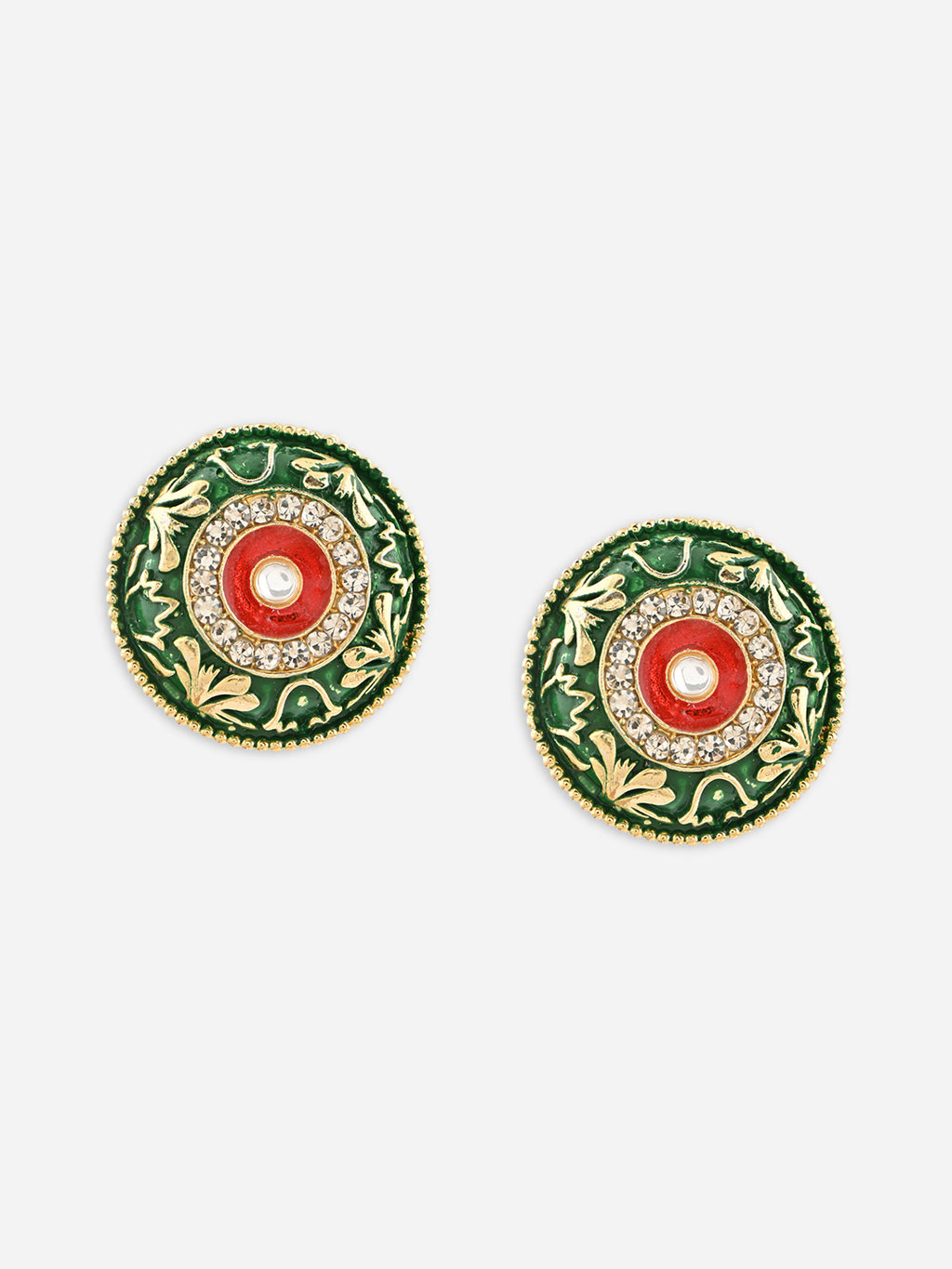Hari-Gulabi  Stone Glow Meenakari Studs Earrings